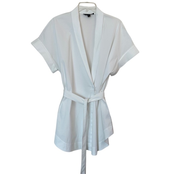 Lafayette148 White Top/Blouse/Tunic Short Sleeve Surplice Neck Wrap Front Large - Picture 8 of 16